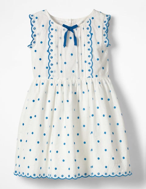 Embroidered Spotty Bow Dress - Ecru/Fluoro Blue Spot Embroidered Spotty Bow Dress - Ecru/Fluoro Blue Spot