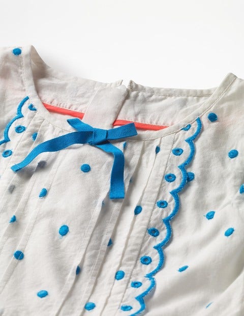Embroidered Spotty Bow Dress - Ecru/Fluoro Blue Spot Embroidered Spotty Bow Dress - Ecru/Fluoro Blue Spot