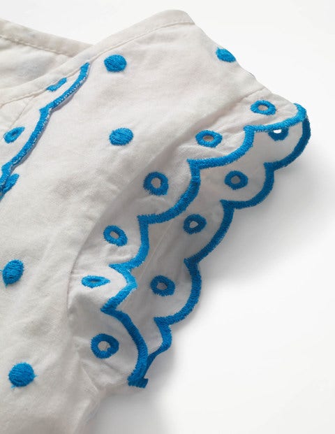 Embroidered Spotty Bow Dress - Ecru/Fluoro Blue Spot Embroidered Spotty Bow Dress - Ecru/Fluoro Blue Spot