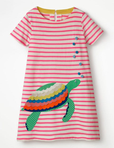 Holiday Applique Dress - Ivory/Knockout Pink Turtle Holiday Applique Dress - Ivory/Knockout Pink Turtle