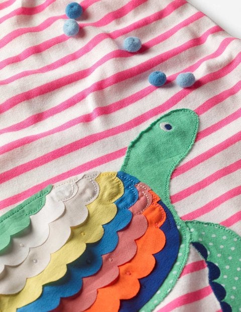Holiday Applique Dress - Ivory/Knockout Pink Turtle Holiday Applique Dress - Ivory/Knockout Pink Turtle