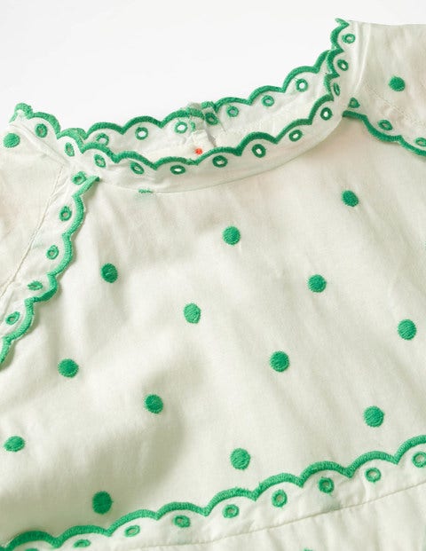 Spotty Short-Sleeved Dress - Ecru/Mint Embroidered Spot Spotty Short-Sleeved Dress - Ecru/Mint Embroidered Spot