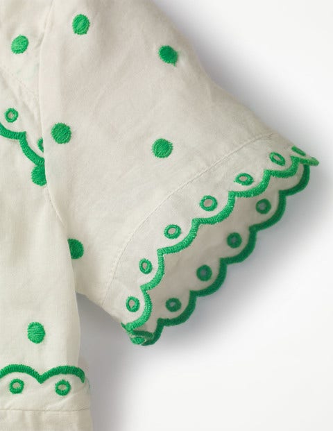 Spotty Short-Sleeved Dress - Ecru/Mint Embroidered Spot Spotty Short-Sleeved Dress - Ecru/Mint Embroidered Spot