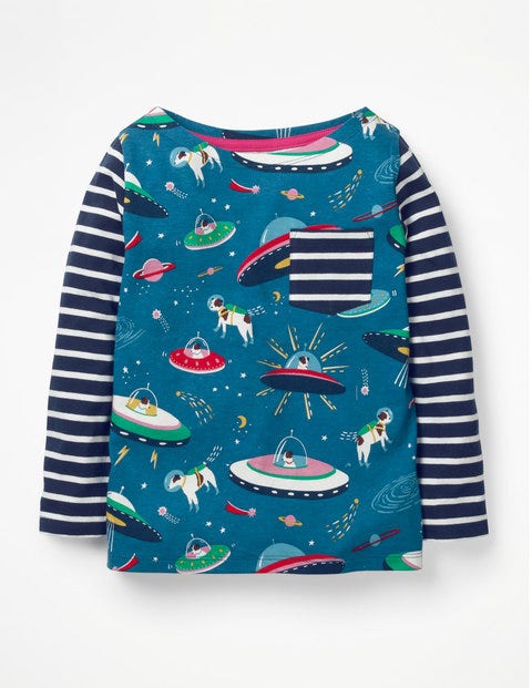 T-Shirt Motif Pêle-Mêle À Poche - Chiens astronautes bleu tambour T-Shirt Motif Pêle-Mêle À Poche - Chiens astronautes bleu tambour