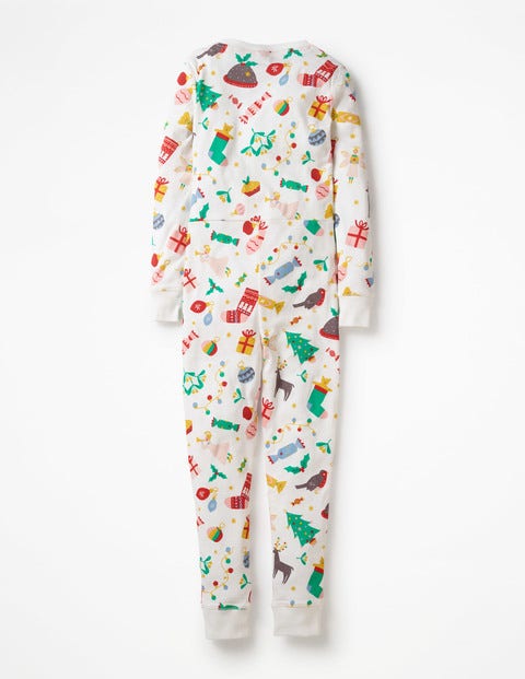 Cosy All-In-One Pajamas - Ivory Festive Fun Cosy All-In-One Pajamas - Ivory Festive Fun