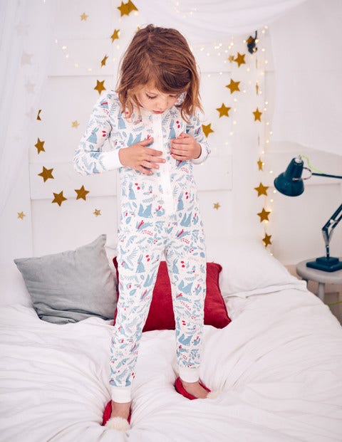 Cosy All-In-One Pajamas - Ivory Woodblock Cosy All-In-One Pajamas - Ivory Woodblock