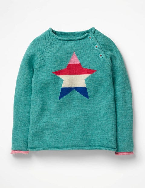 Colourful Knitted Sweater - Aquamarine Green Star Colourful Knitted Sweater - Aquamarine Green Star