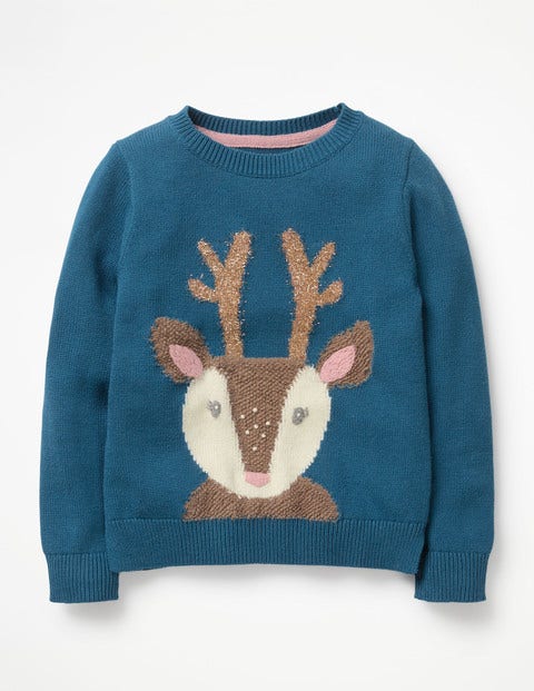 Knitted Character Jumper - Drummer Blue Reindeer Knitted Character Jumper - Drummer Blue Reindeer