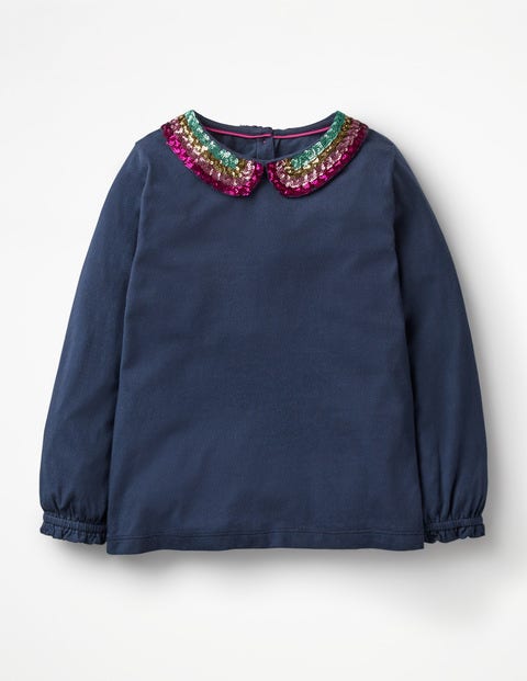 Detailed Collar Top - Navy Sequin Collar Detailed Collar Top - Navy Sequin Collar
