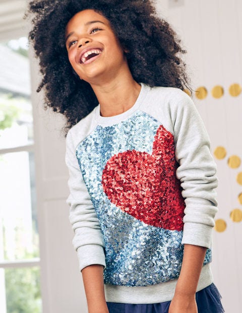 Sequin Raglan Sweatshirt - Delphinium Blue Heart Sequin Raglan Sweatshirt - Delphinium Blue Heart