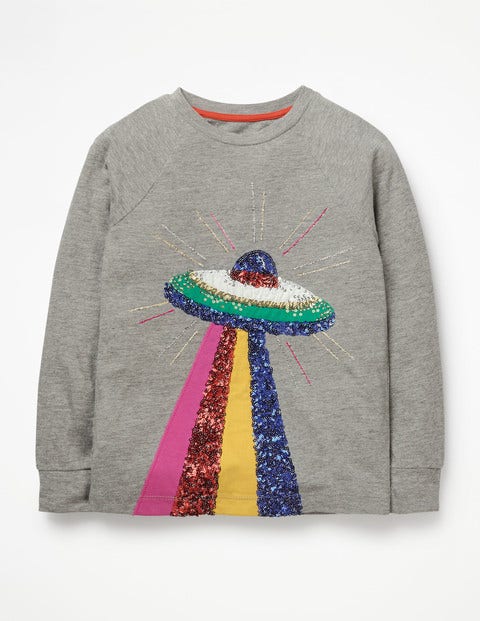 Sequin Appliqué T-Shirt - Grey Marl Space Ship Sequin Appliqué T-Shirt - Grey Marl Space Ship