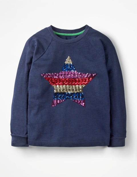Sequin Appliqué T-Shirt - School Navy Rainbow Star Sequin Appliqué T-Shirt - School Navy Rainbow Star