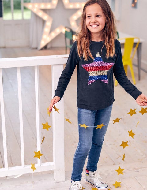 Sequin Appliqué T-Shirt - School Navy Rainbow Star Sequin Appliqué T-Shirt - School Navy Rainbow Star