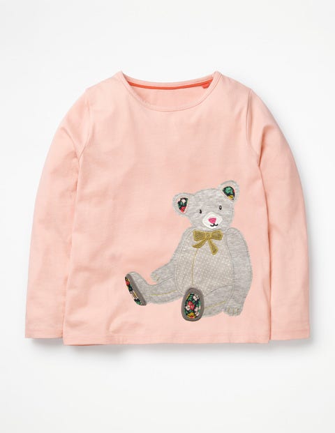 Oberteil Mit Großer Applikation - Altrosa, Teddybär Oberteil Mit Großer Applikation - Altrosa, Teddybär