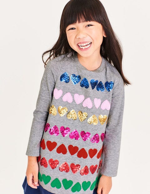 Sequin Hearts Jersey Dress - Grey Marl Hearts Sequin Hearts Jersey Dress - Grey Marl Hearts