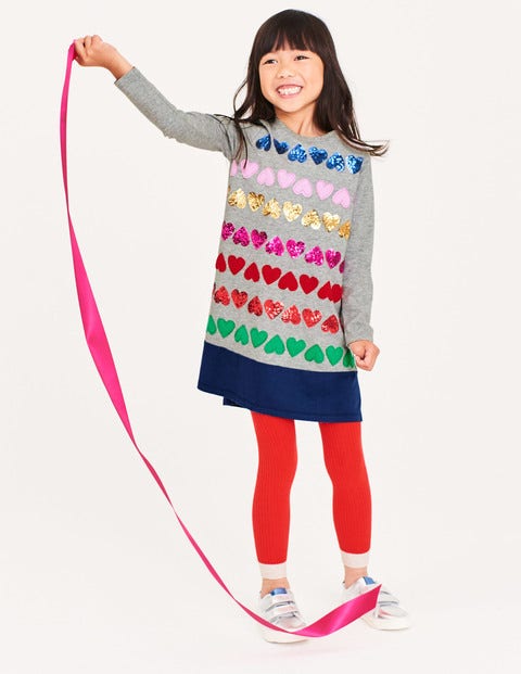 Sequin Hearts Jersey Dress - Grey Marl Hearts Sequin Hearts Jersey Dress - Grey Marl Hearts
