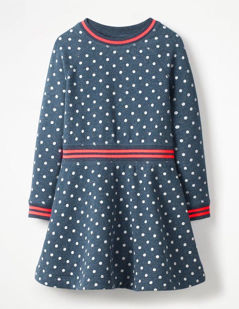 Cosy Jersey Swing Dress - Navy Marl Ecru Spots Cosy Jersey Swing Dress - Navy Marl Ecru Spots