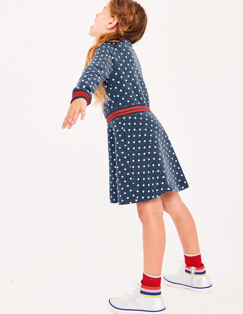 Cosy Jersey Swing Dress - Navy Marl Ecru Spots Cosy Jersey Swing Dress - Navy Marl Ecru Spots