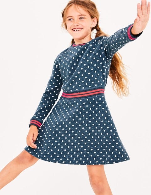 Cosy Jersey Swing Dress - Navy Marl Ecru Spots Cosy Jersey Swing Dress - Navy Marl Ecru Spots