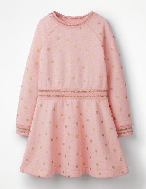 Cosy Jersey Swing Dress - Powder Pink Gold Foil Spots Cosy Jersey Swing Dress - Powder Pink Gold Foil Spots