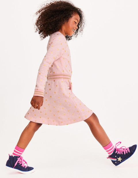 Cosy Jersey Swing Dress - Powder Pink Gold Foil Spots Cosy Jersey Swing Dress - Powder Pink Gold Foil Spots
