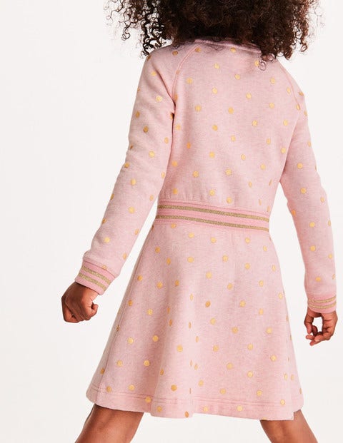Cosy Jersey Swing Dress - Powder Pink Gold Foil Spots Cosy Jersey Swing Dress - Powder Pink Gold Foil Spots