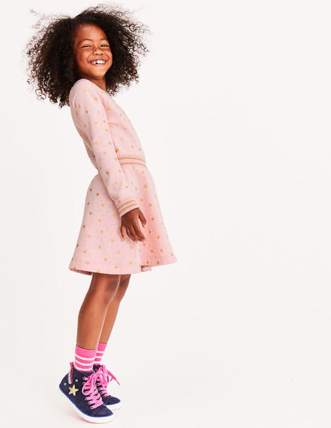 Cosy Jersey Swing Dress - Powder Pink Gold Foil Spots Cosy Jersey Swing Dress - Powder Pink Gold Foil Spots