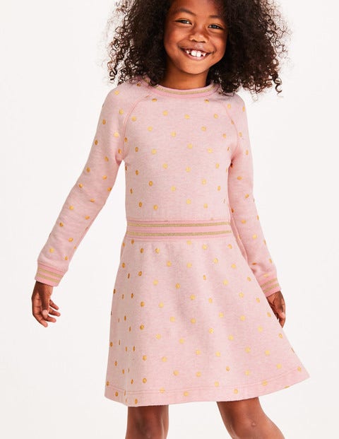 Cosy Jersey Swing Dress - Powder Pink Gold Foil Spots Cosy Jersey Swing Dress - Powder Pink Gold Foil Spots