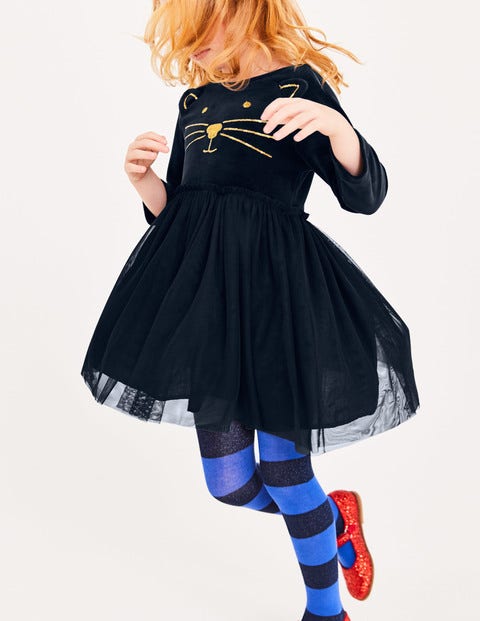 Velvet Novelty Dress - Midnight Blue Cat Velvet Novelty Dress - Midnight Blue Cat