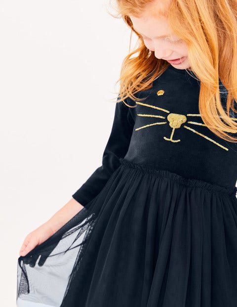 Velvet Novelty Dress - Midnight Blue Cat Velvet Novelty Dress - Midnight Blue Cat
