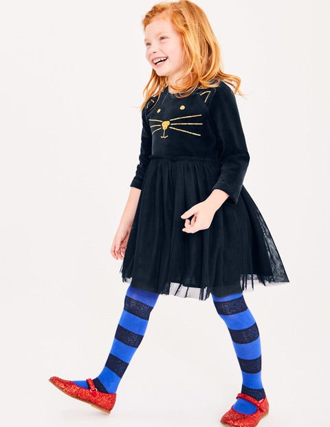 Velvet Novelty Dress - Midnight Blue Cat Velvet Novelty Dress - Midnight Blue Cat