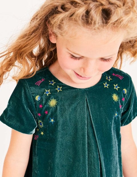Velvet Space Embroidered Dress - Drake Green Velvet Space Embroidered Dress - Drake Green