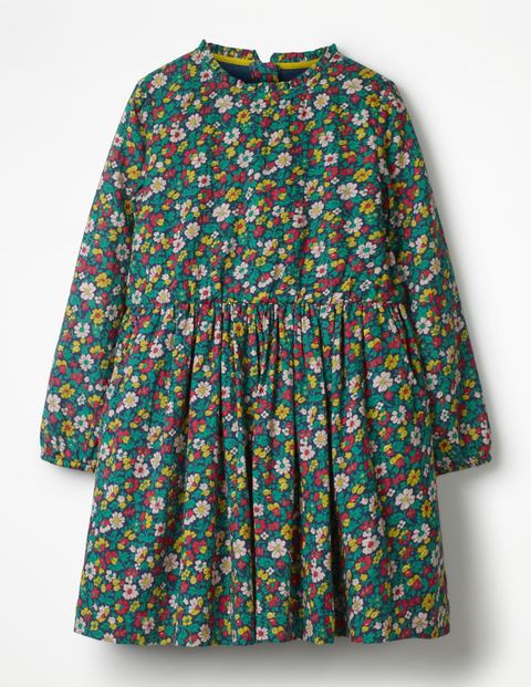 Gemustertes Kleid Mit Rüschenkragen - Schuluniform-Navy, Vintage-Blüte Gemustertes Kleid Mit Rüschenkragen - Schuluniform-Navy, Vintage-Blüte