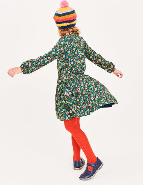 Gemustertes Kleid Mit Rüschenkragen - Schuluniform-Navy, Vintage-Blüte Gemustertes Kleid Mit Rüschenkragen - Schuluniform-Navy, Vintage-Blüte