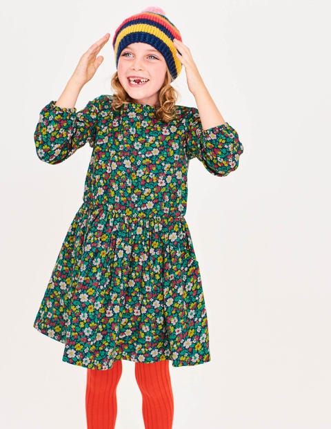 Gemustertes Kleid Mit Rüschenkragen - Schuluniform-Navy, Vintage-Blüte Gemustertes Kleid Mit Rüschenkragen - Schuluniform-Navy, Vintage-Blüte
