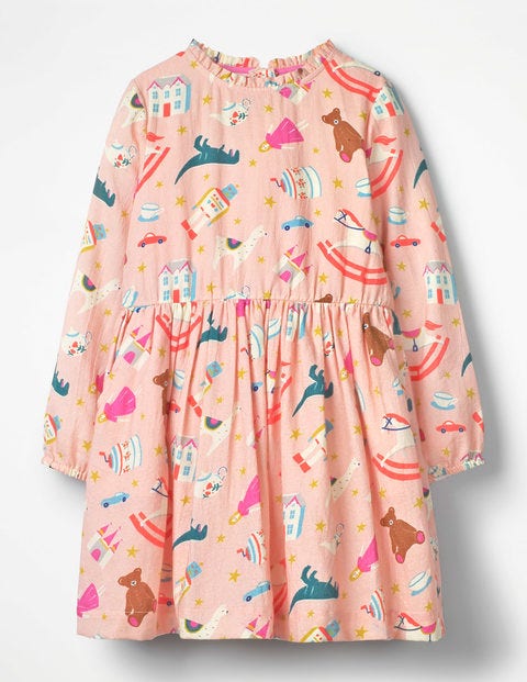 Printed Frill Neck Dress - Provence Dusty Pink Toy Box Printed Frill Neck Dress - Provence Dusty Pink Toy Box