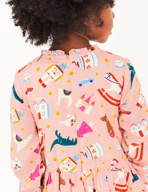 Printed Frill Neck Dress - Provence Dusty Pink Toy Box Printed Frill Neck Dress - Provence Dusty Pink Toy Box