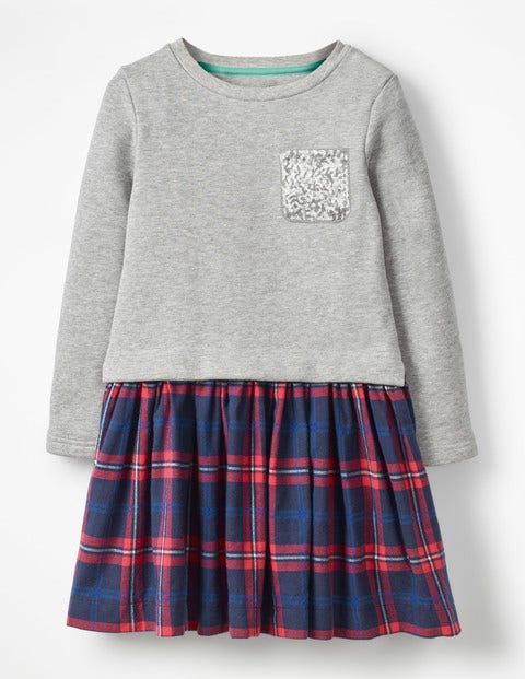 Jersey Woven Check Dress - Grey Marl Jersey Woven Check Dress - Grey Marl
