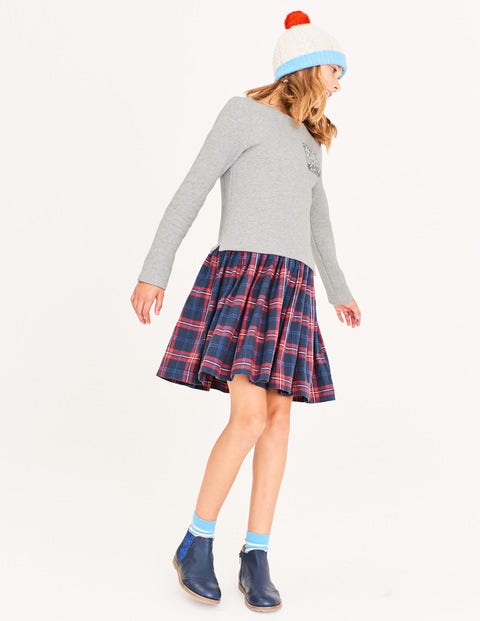 Jersey Woven Check Dress - Grey Marl Jersey Woven Check Dress - Grey Marl