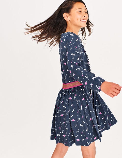 Woven Frill Space Dress - School Navy Galaxy Woven Frill Space Dress - School Navy Galaxy