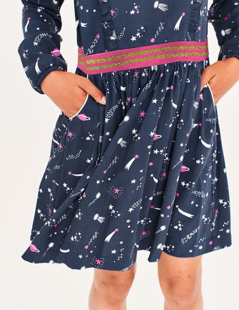 Woven Frill Space Dress - School Navy Galaxy Woven Frill Space Dress - School Navy Galaxy