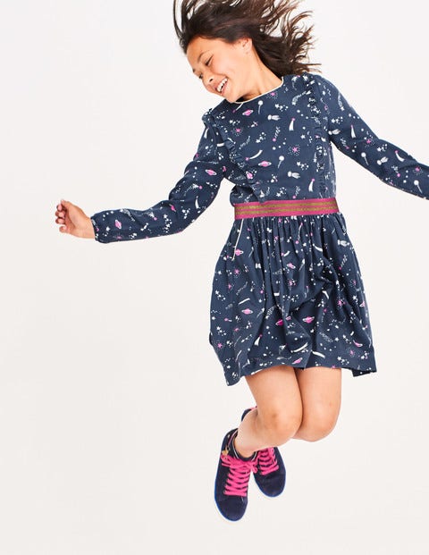 Woven Frill Space Dress - School Navy Galaxy Woven Frill Space Dress - School Navy Galaxy