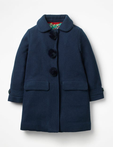 Wonderful Wool Coat - Navy Herringbone Pom-Poms Wonderful Wool Coat - Navy Herringbone Pom-Poms