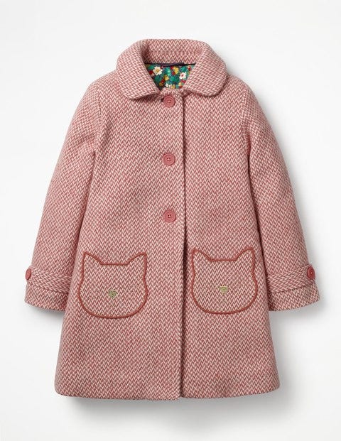 Wonderful Wool Coat - Pink Herringbone Cats Wonderful Wool Coat - Pink Herringbone Cats