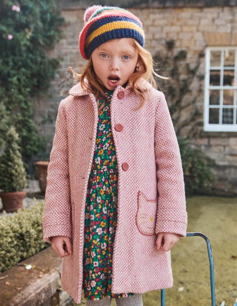 Wonderful Wool Coat - Pink Herringbone Cats Wonderful Wool Coat - Pink Herringbone Cats