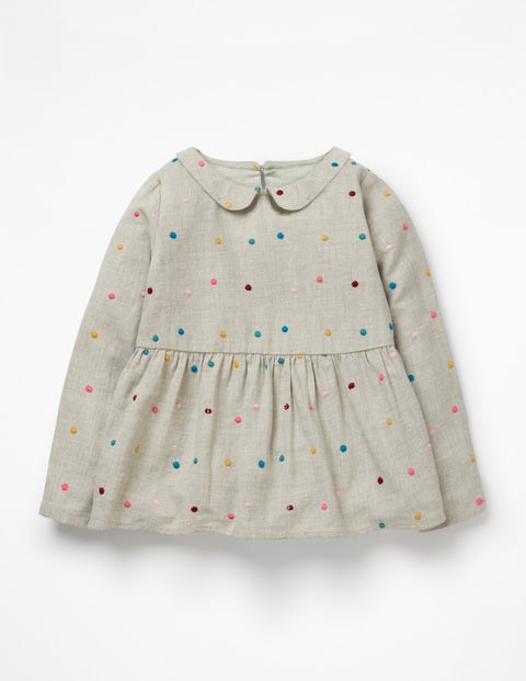 Embroidered Woven Top - Oatmeal Multi Spot Embroidered Woven Top - Oatmeal Multi Spot