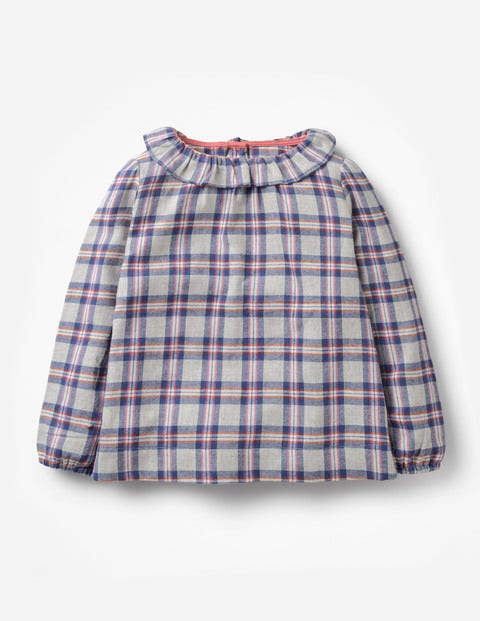 Frill Neck Woven Top - Grey Marl Check Frill Neck Woven Top - Grey Marl Check