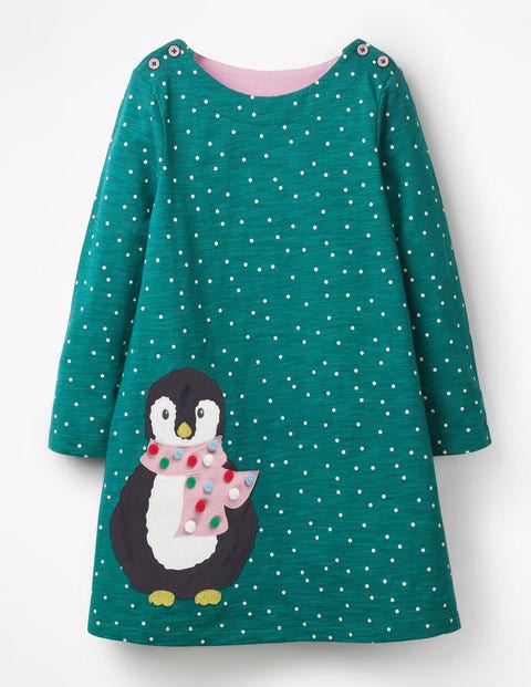 Spotty Animal Appliqué Dress - Drake Green Penguin Spotty Animal Appliqué Dress - Drake Green Penguin