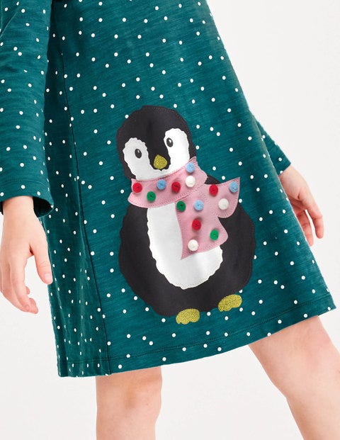 Spotty Animal Appliqué Dress - Drake Green Penguin Spotty Animal Appliqué Dress - Drake Green Penguin