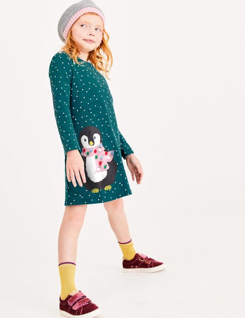 Spotty Animal Appliqué Dress - Drake Green Penguin Spotty Animal Appliqué Dress - Drake Green Penguin
